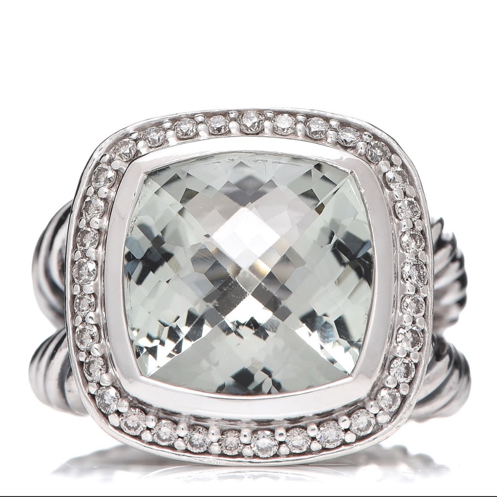David Yurman Diamond and Light Green Gemstone Ring
